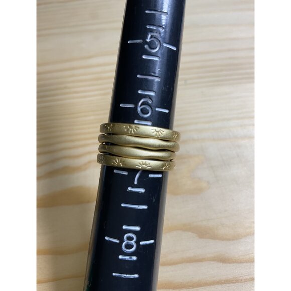 Gold Tone Set of 4 Stackable Sunburst Metal Rings - Picture 3 of 3